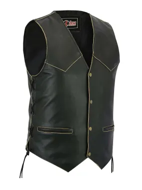 New Mens Leather Motorcycle Biker Vest Antique Side Laces Classic Style