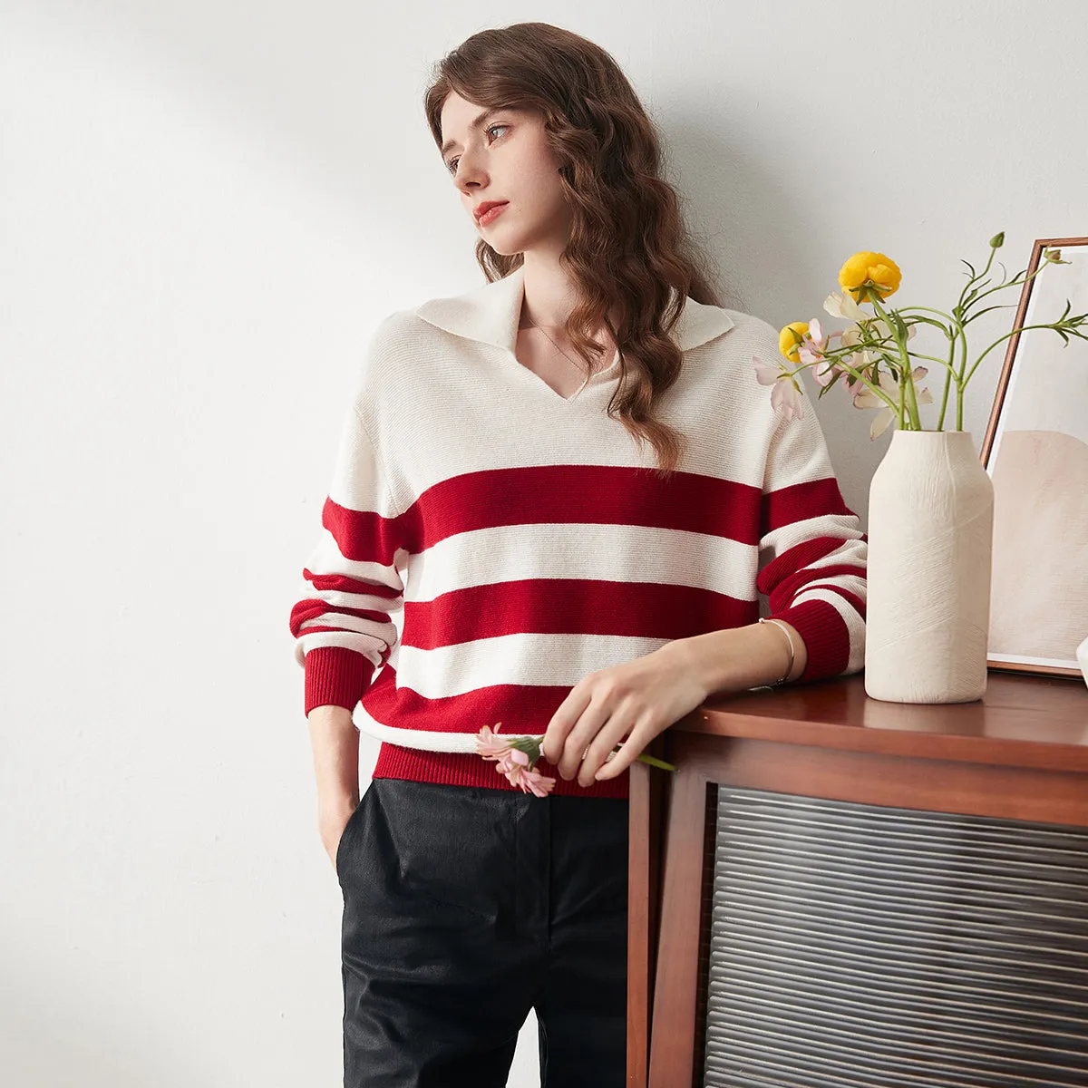 100% Wool Cozy Striped Knit Sweater