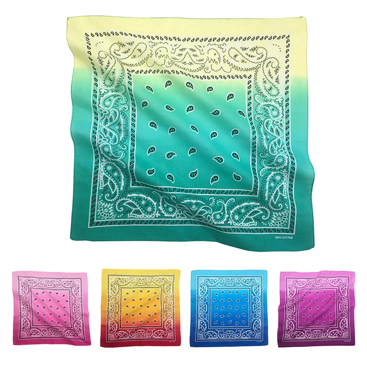 12 Pieces Gradient Paisley Bandanas Cotton Novelty Cowboy Head Wrap Handkerchief