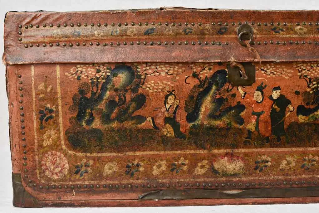 18th century camphor chest with leather 35¾"