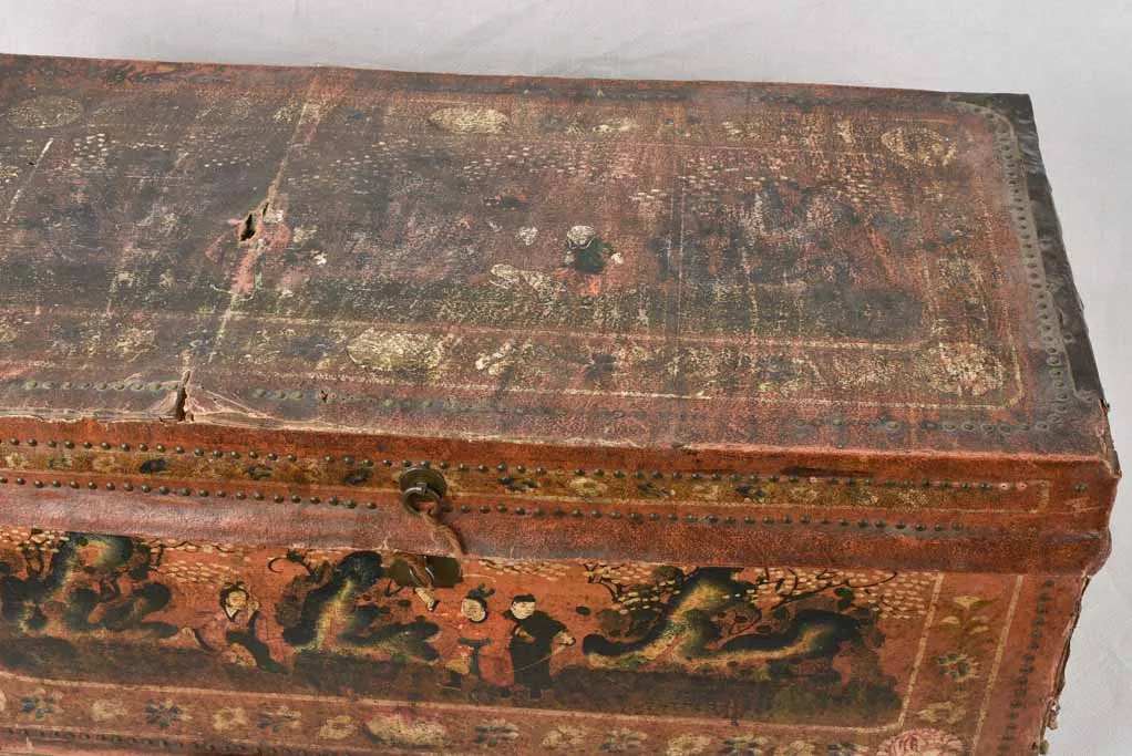 18th century camphor chest with leather 35¾"