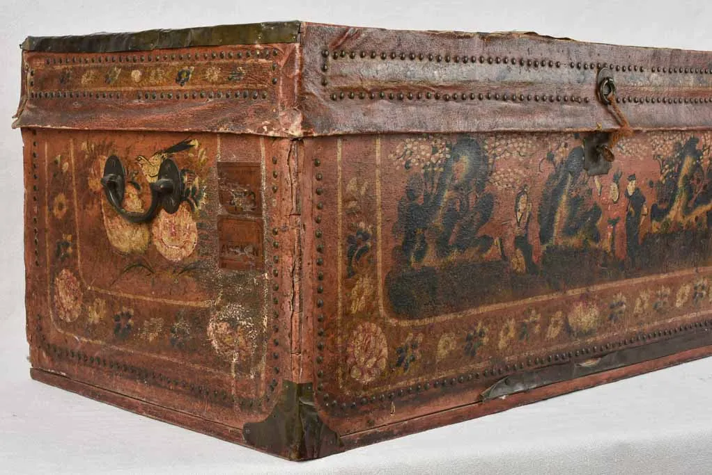 18th century camphor chest with leather 35¾"