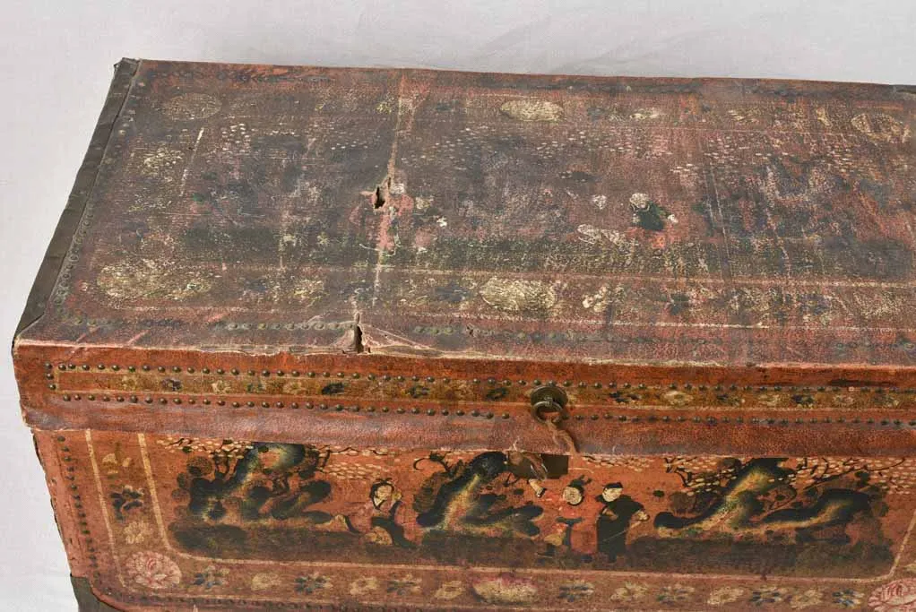 18th century camphor chest with leather 35¾"