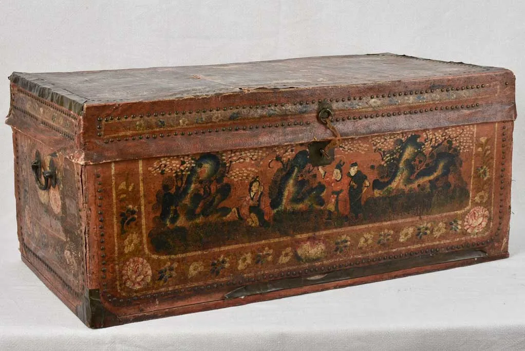 18th century camphor chest with leather 35¾"