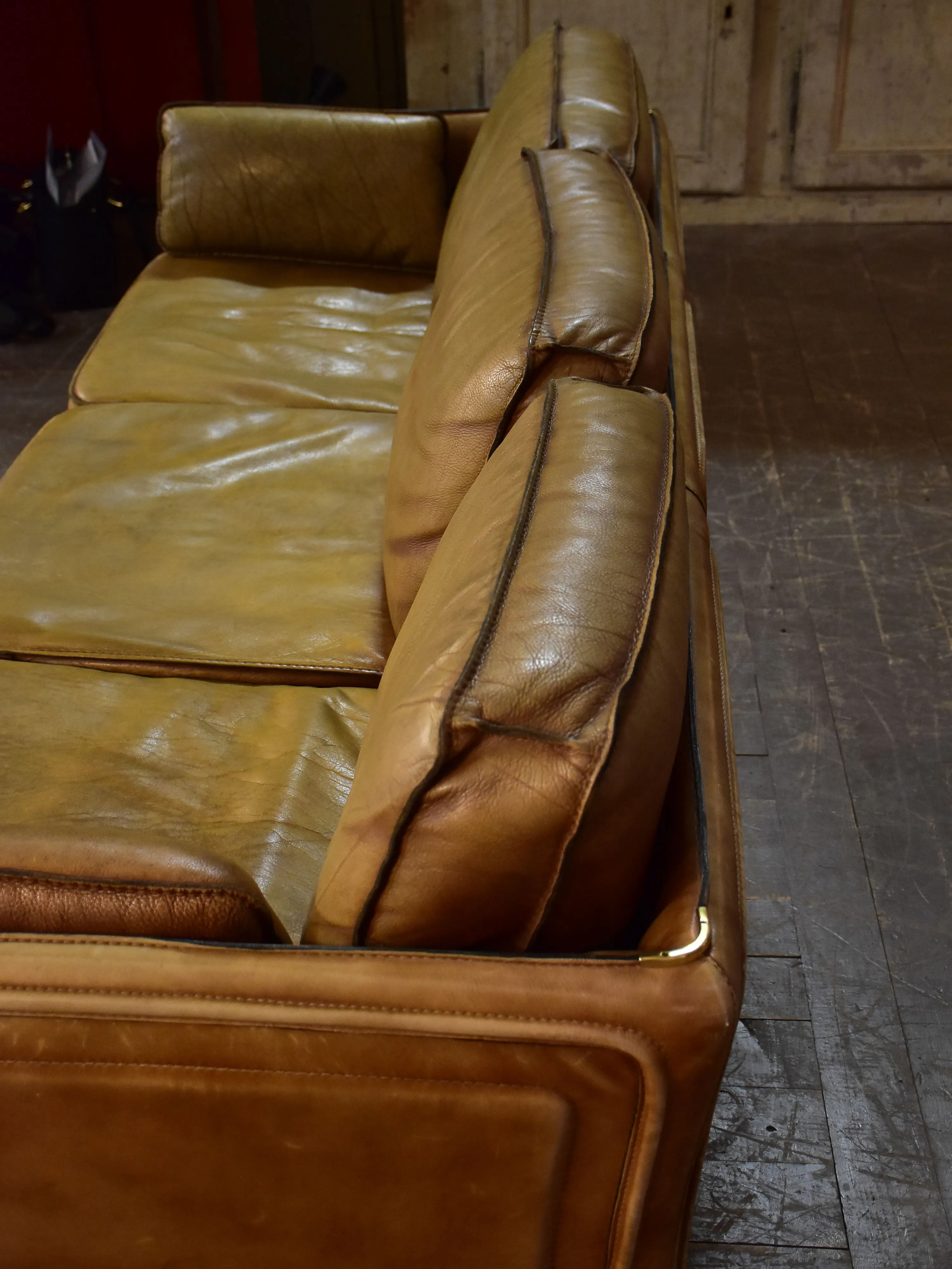 1970's Roche Bobois three seat leather sofa