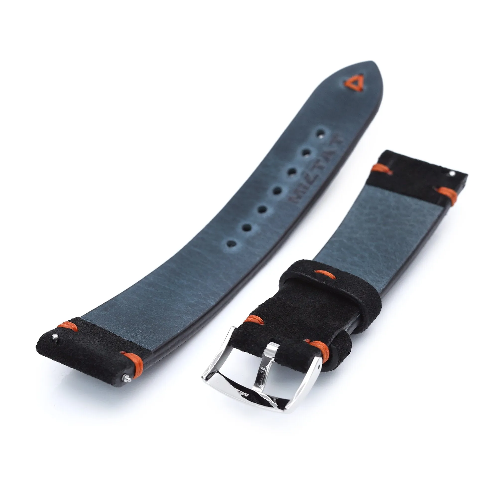 21mm Black Quick Release Italian Suede Leather Strap, Orange St.