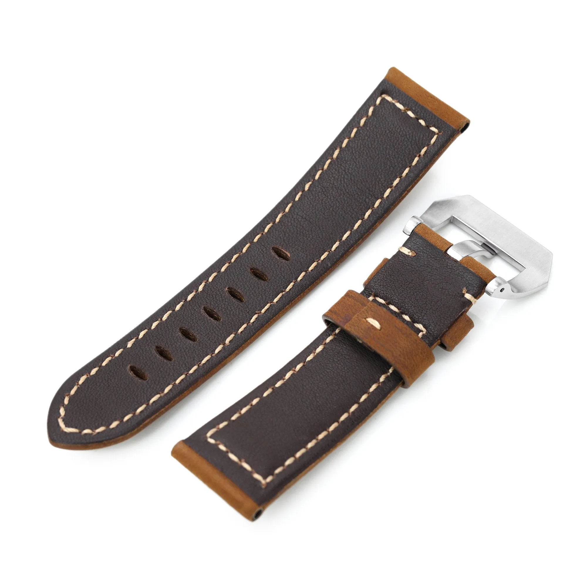 22mm or 24mm  Brown Nubuck Tapered Strap, Brushed