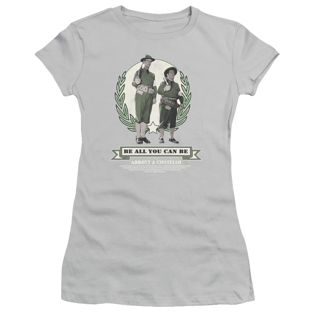 Abbott & Costello Be All You Can Be Junior Sheer Cap Sleeve Womens T Shirt Silver