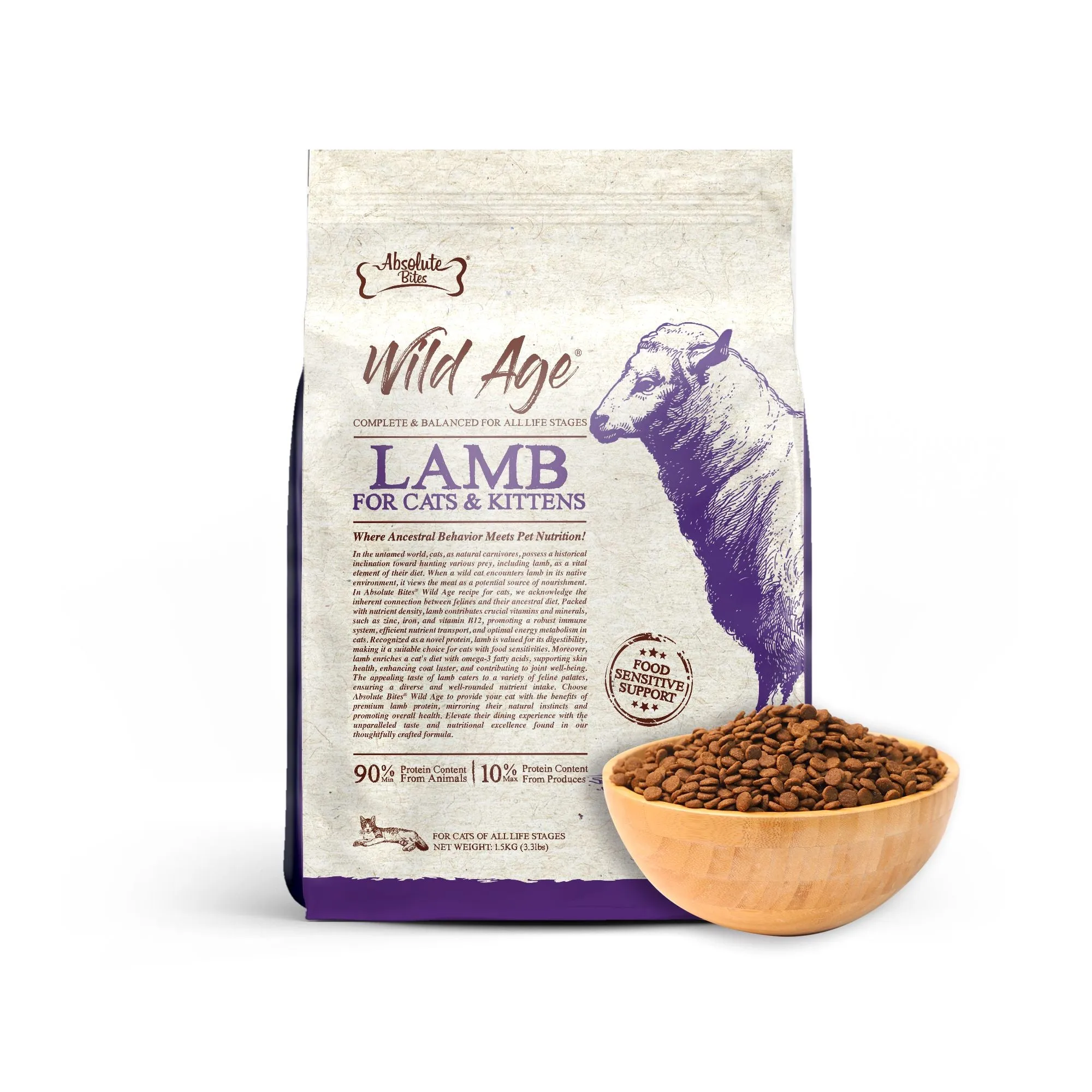 Absolute Bites Wild Age Dry Cat Food - Lamb (3.3lbs)