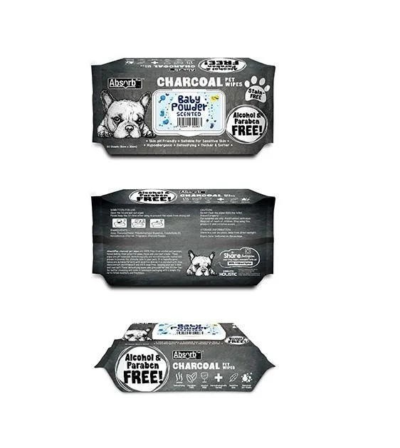 Absorb Plus Charcoal Alcohol & Paraben Free Pet Wipes (Baby Powder, 80pcs)