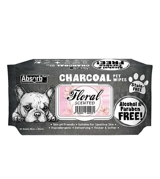 Absorb Plus Charcoal Alcohol & Paraben Free Pet Wipes (Floral, 80pcs)