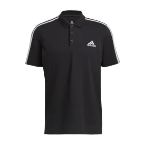 ADIDAS MEN AEROREADY ESSENTIALS PIQUAA EMBROIDERED SMALL LOGO 3-STRIPES POLO BLACK