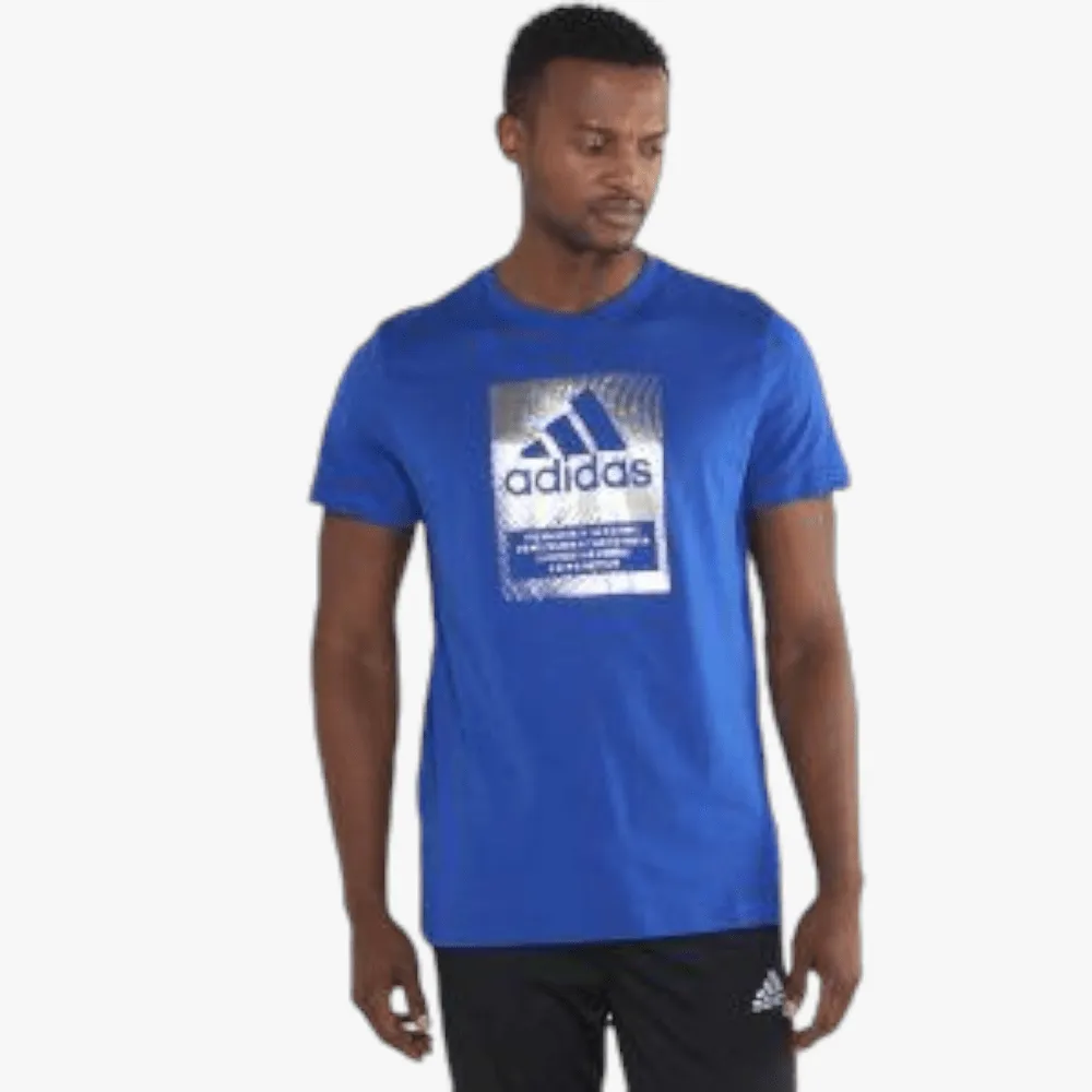 adidas Mens M Bos Bx Fl Short Sleeve Tee Blue Silver