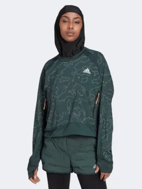 Adidas X-City Crewneck Women Running Jacket Dark Green