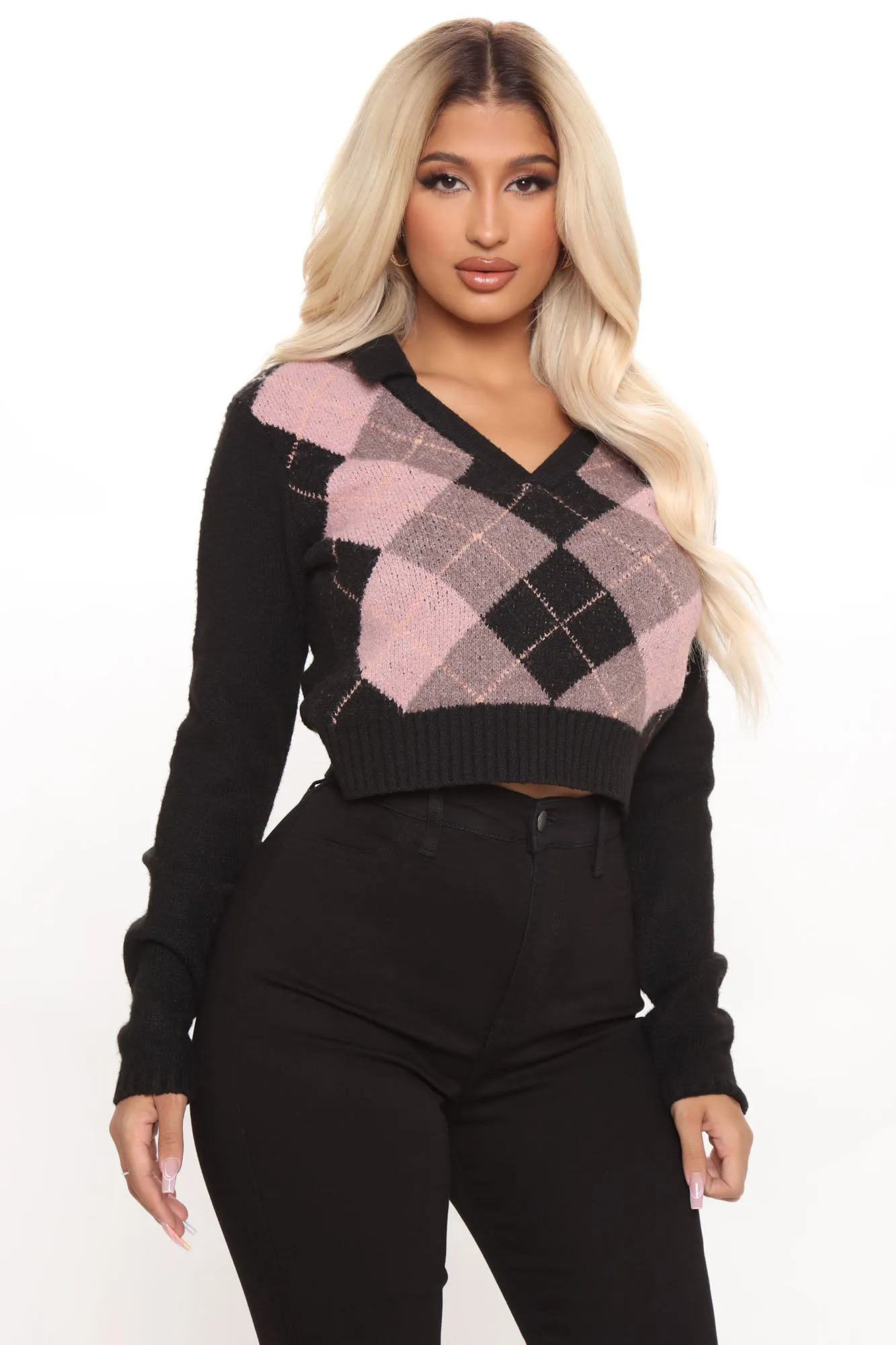 Always The Good Girl Crop Sweater - Black/combo