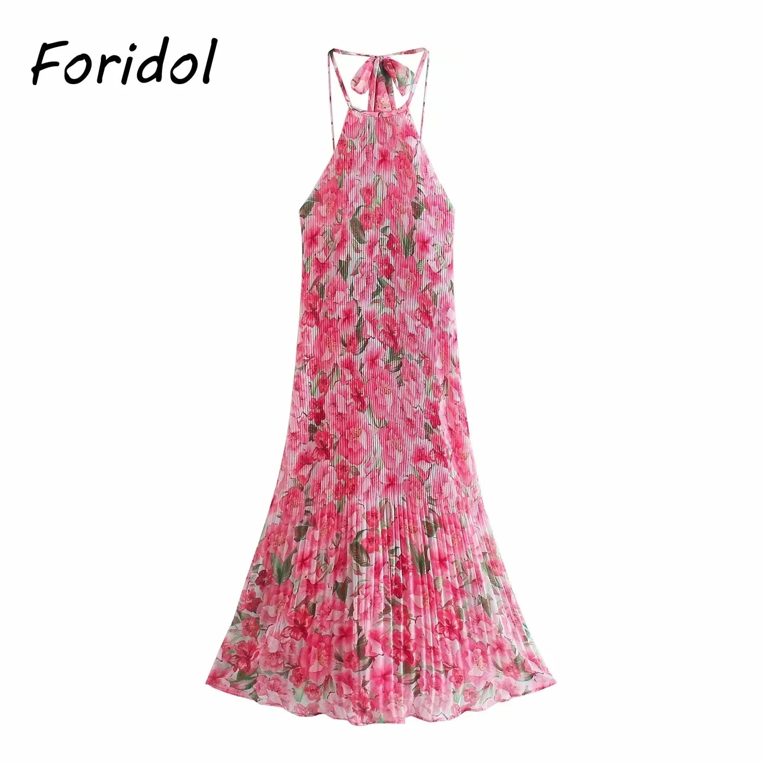 Amozae-Graduation Gift Big Sale   Sleevelss Halter Maxi Summer Dress for Women   Backless Beach Pink Boho Robe Femme   Lace Up Sundress Floral Dress