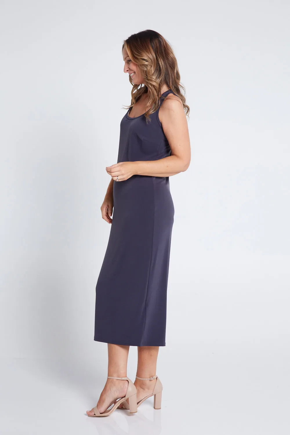 Amy Midi Stretch Slip - Charcoal