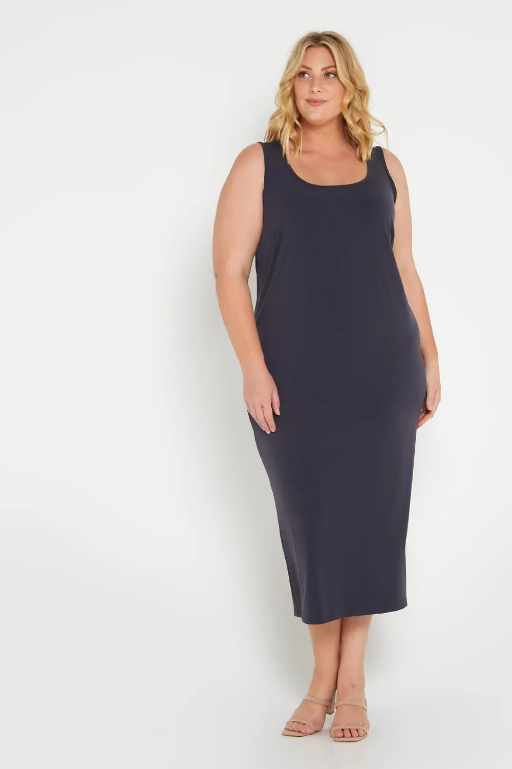 Amy Midi Stretch Slip - Charcoal