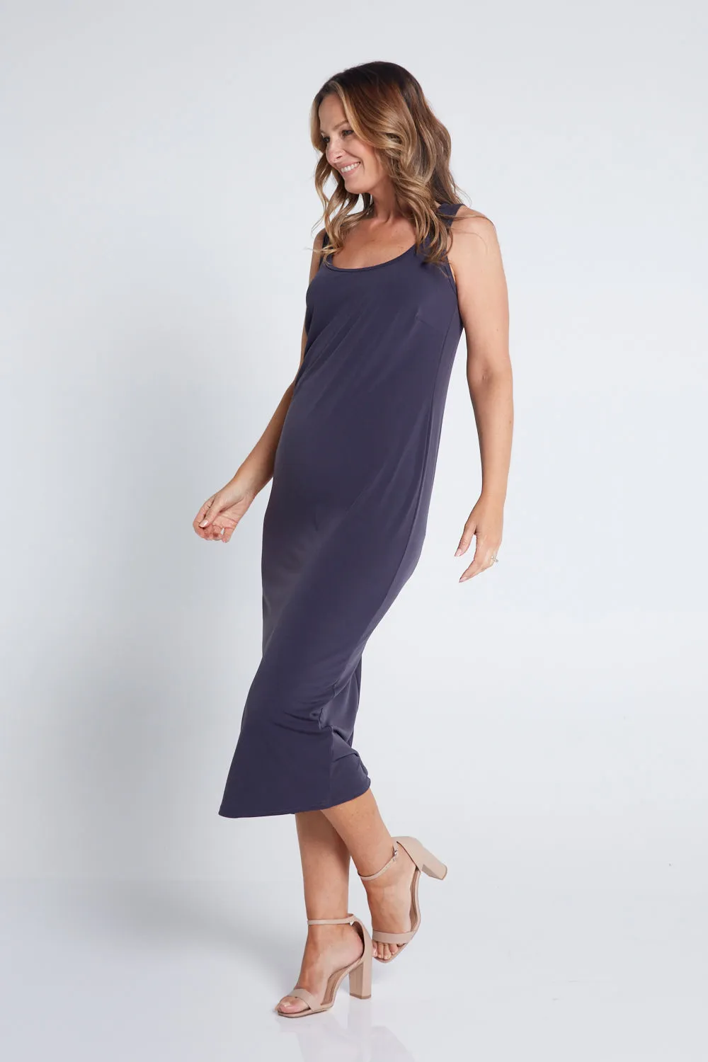 Amy Midi Stretch Slip - Charcoal