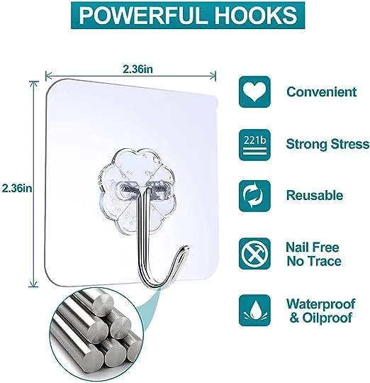 ANH MART Stainless Steel, PVC, ABS Nail Free Seamless Adhesive Non-Trace No Drilling Installation Hanging, Waterproof Screws Wall Hook(Transparent) (FLOWER HOOK - 5)