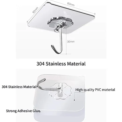 ANH MART Stainless Steel, PVC, ABS Nail Free Seamless Adhesive Non-Trace No Drilling Installation Hanging, Waterproof Screws Wall Hook(Transparent) (FLOWER HOOK - 5)