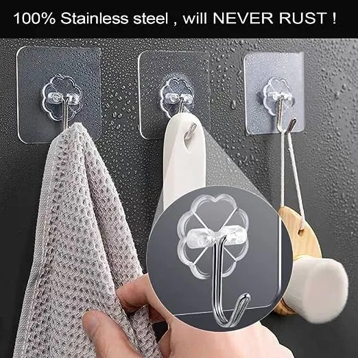 ANH MART Stainless Steel, PVC, ABS Nail Free Seamless Adhesive Non-Trace No Drilling Installation Hanging, Waterproof Screws Wall Hook(Transparent) (FLOWER HOOK - 5)