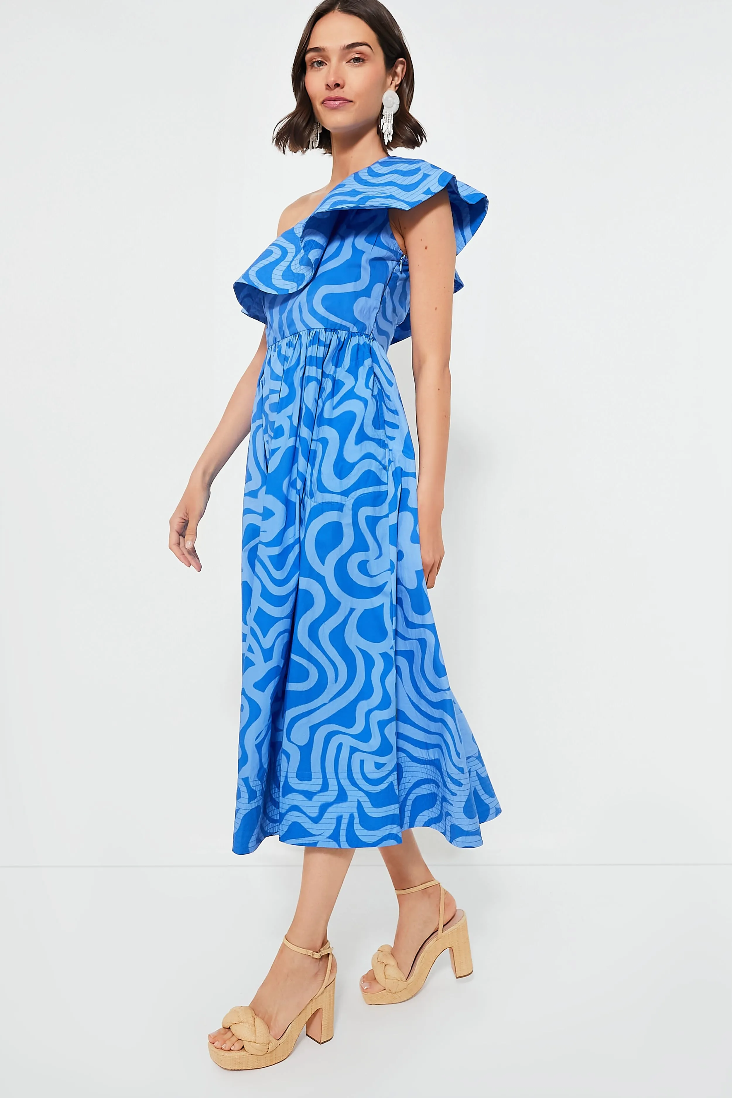 Ashbury Blue One Shoulder Ruffle Maxi Dress