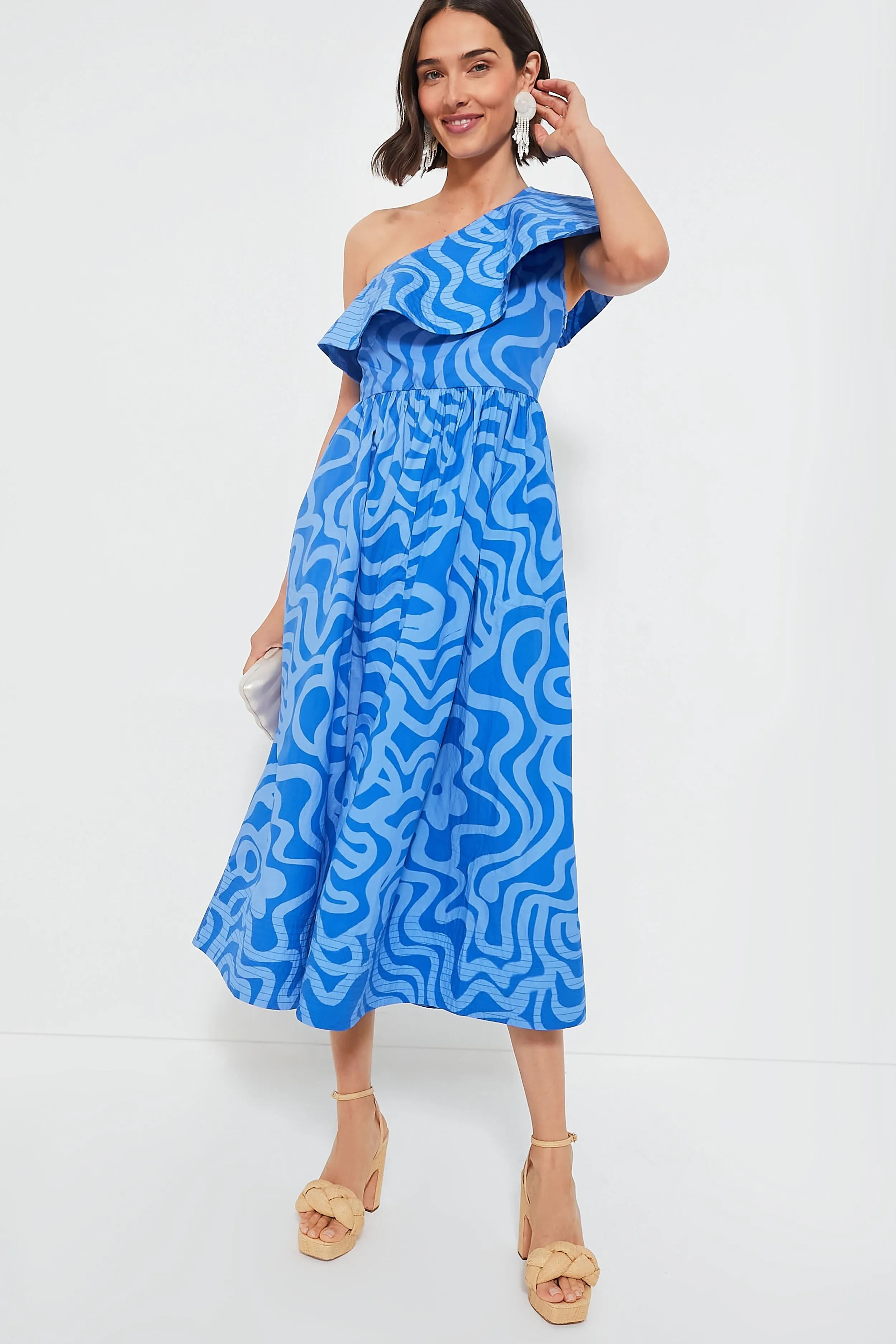 Ashbury Blue One Shoulder Ruffle Maxi Dress