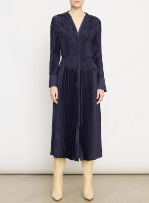 Atlantic Pleated V Neck Shirt Dress