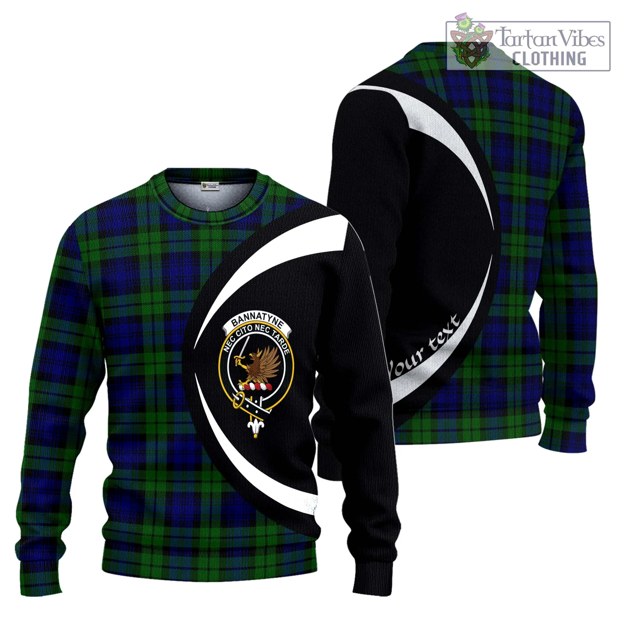 Bannatyne Tartan Ugly Sweater with Family Crest Circle Style