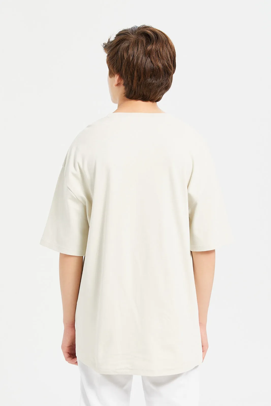 Beige Mindset Oversize Tee With Zip Pocket