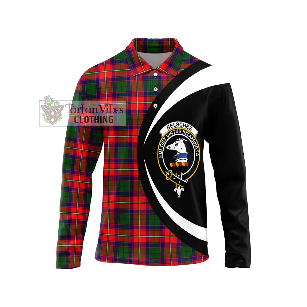 Belsches Tartan Long Sleeve Polo Shirt with Family Crest Circle Style