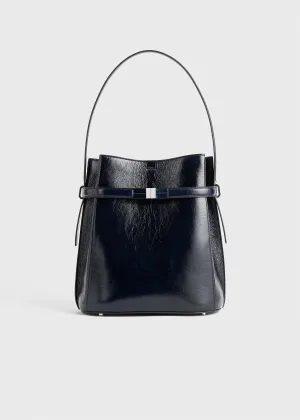 Belted naplack-leather bucket bag navy