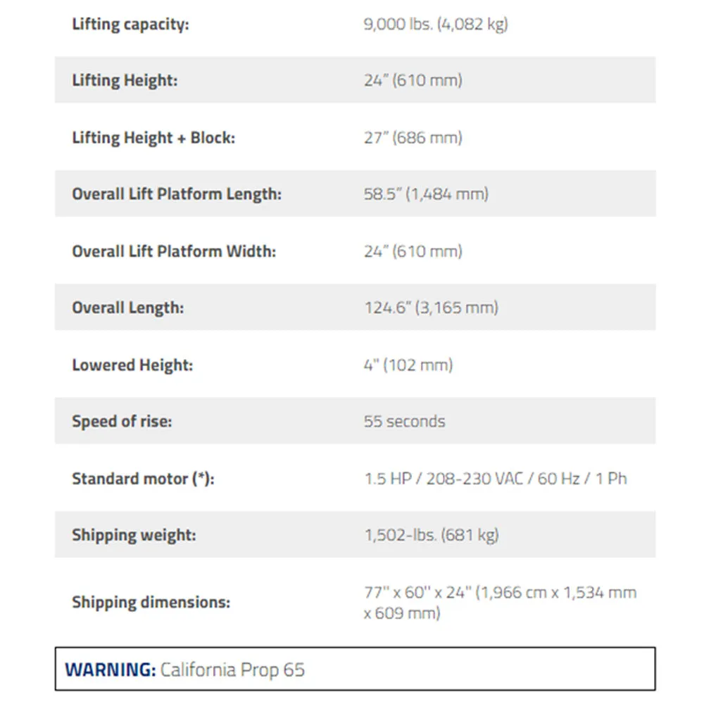 BendPak P9000LT / 9,000lb Capacity Low Rise Lift / Open Center Pit Style