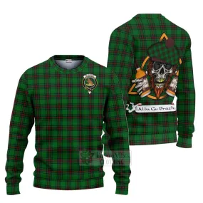 Beveridge Tartan Ugly Sweater with Family Crest and Bearded Skull Holding Bottles of Whiskey