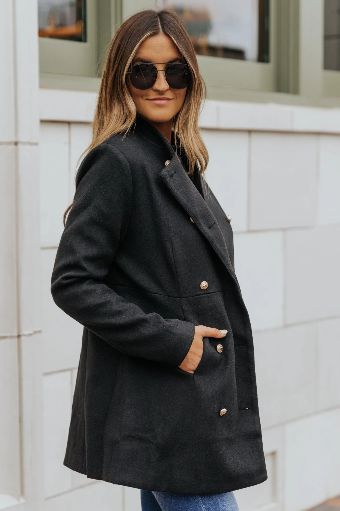 Black Double Breasted Peacoat - FINAL SALE