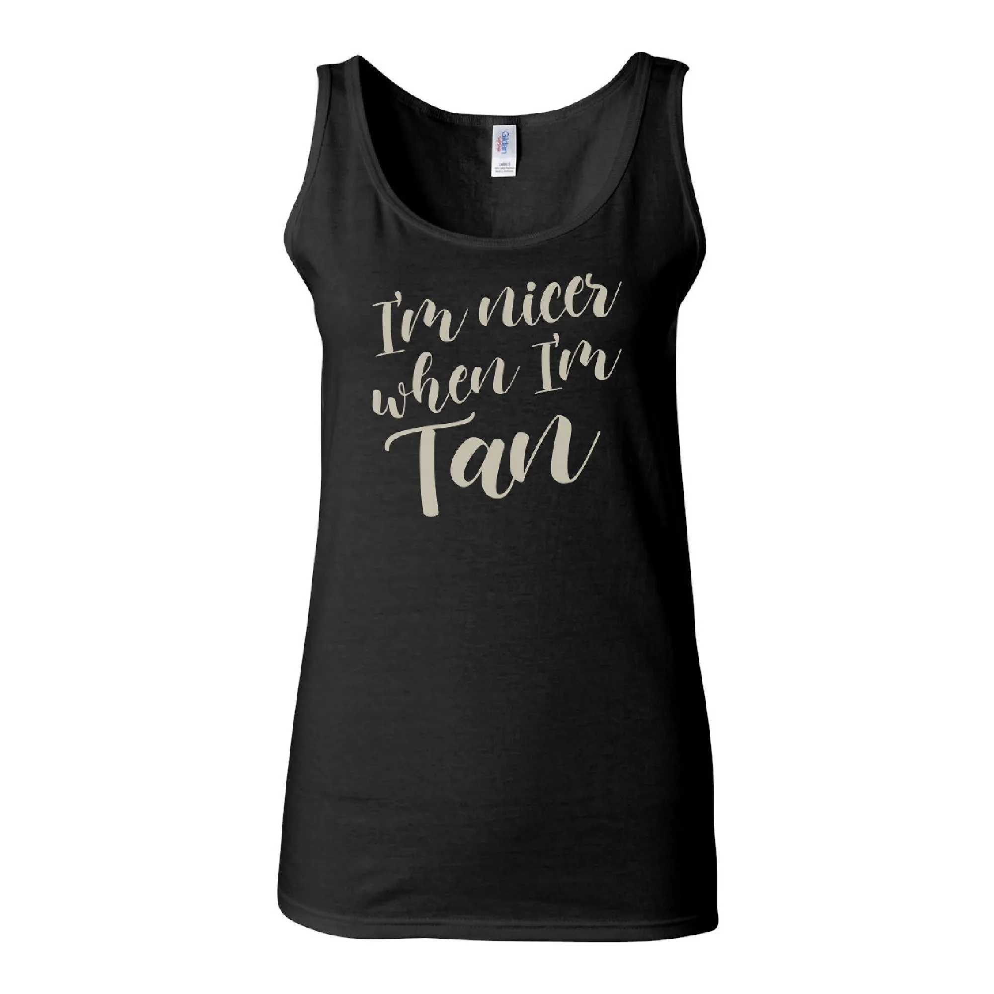 Black Ladies Tank Top with "I'm Nicer When I Am Tan" - Snarky and Stylish