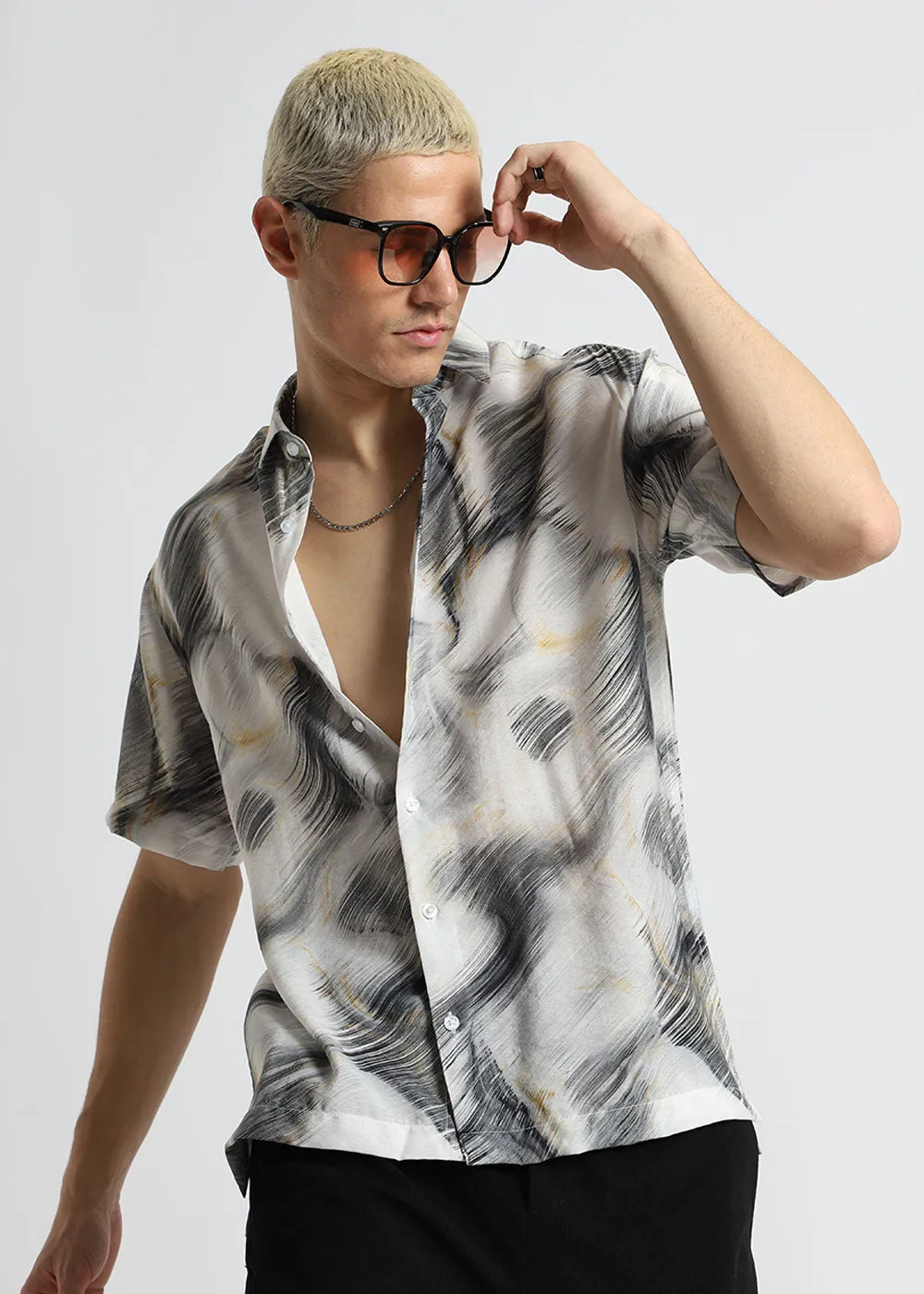 Black Silver Streak Printed Shirt