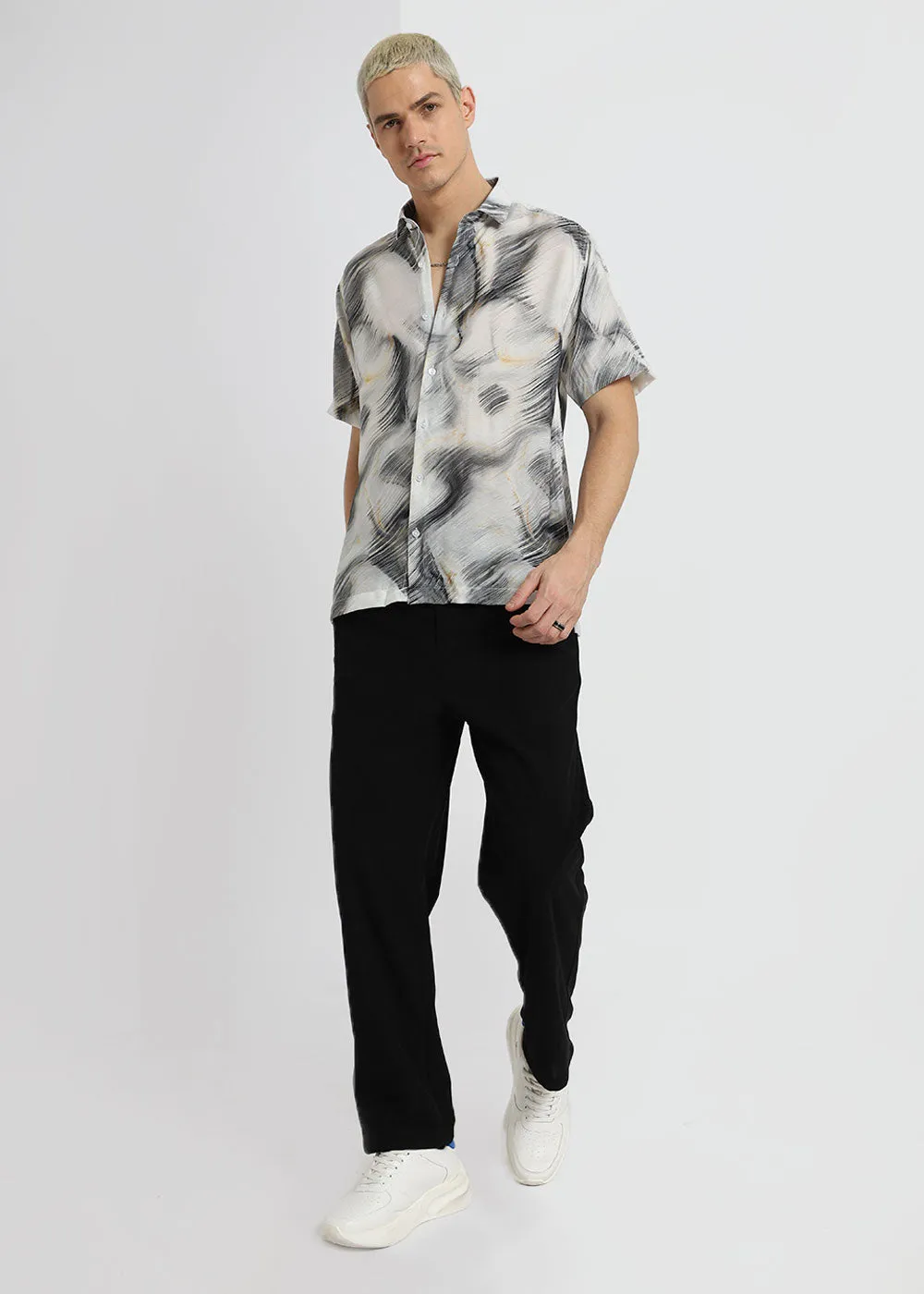 Black Silver Streak Printed Shirt