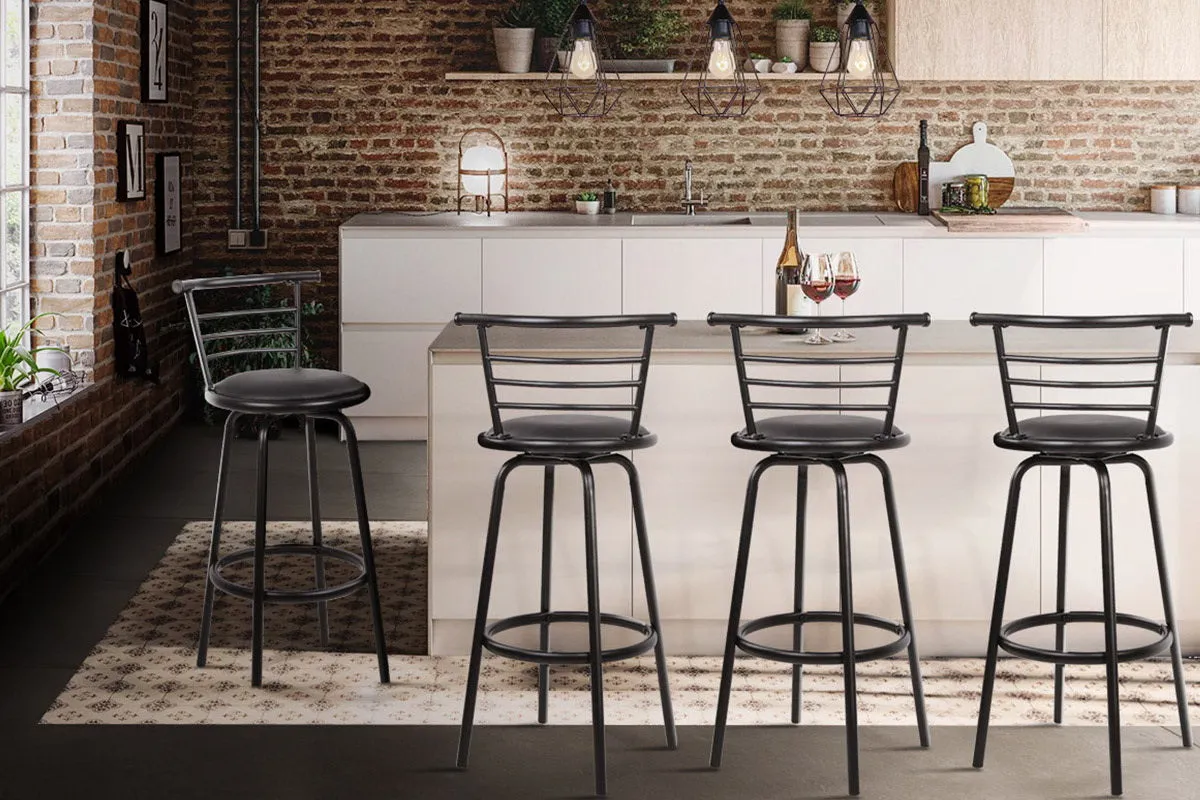 Black Swivel Bar Stools, PU Leather, Set of 4, Artiss