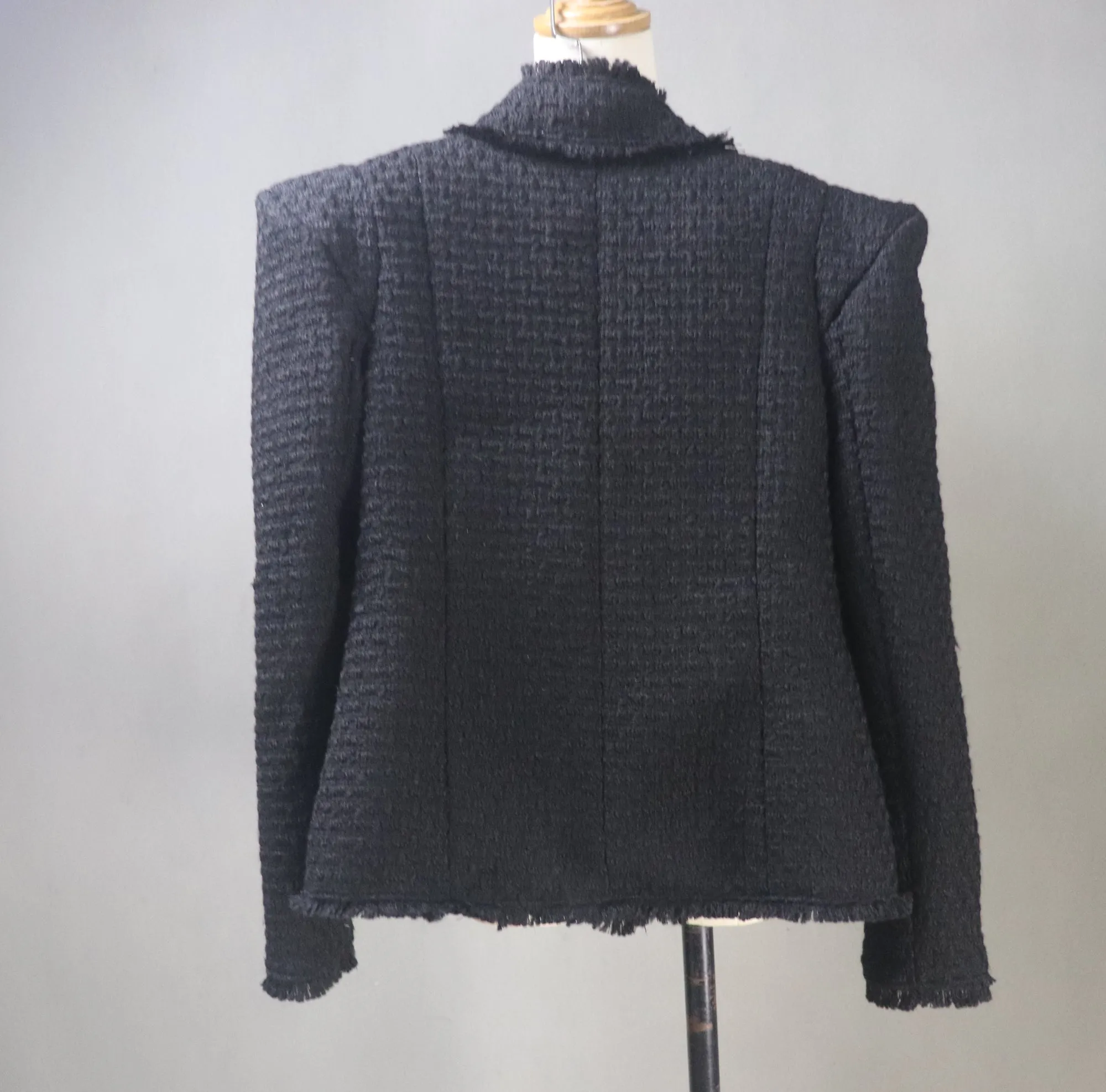 Black Tweed Jacket With High Wide Shoulder