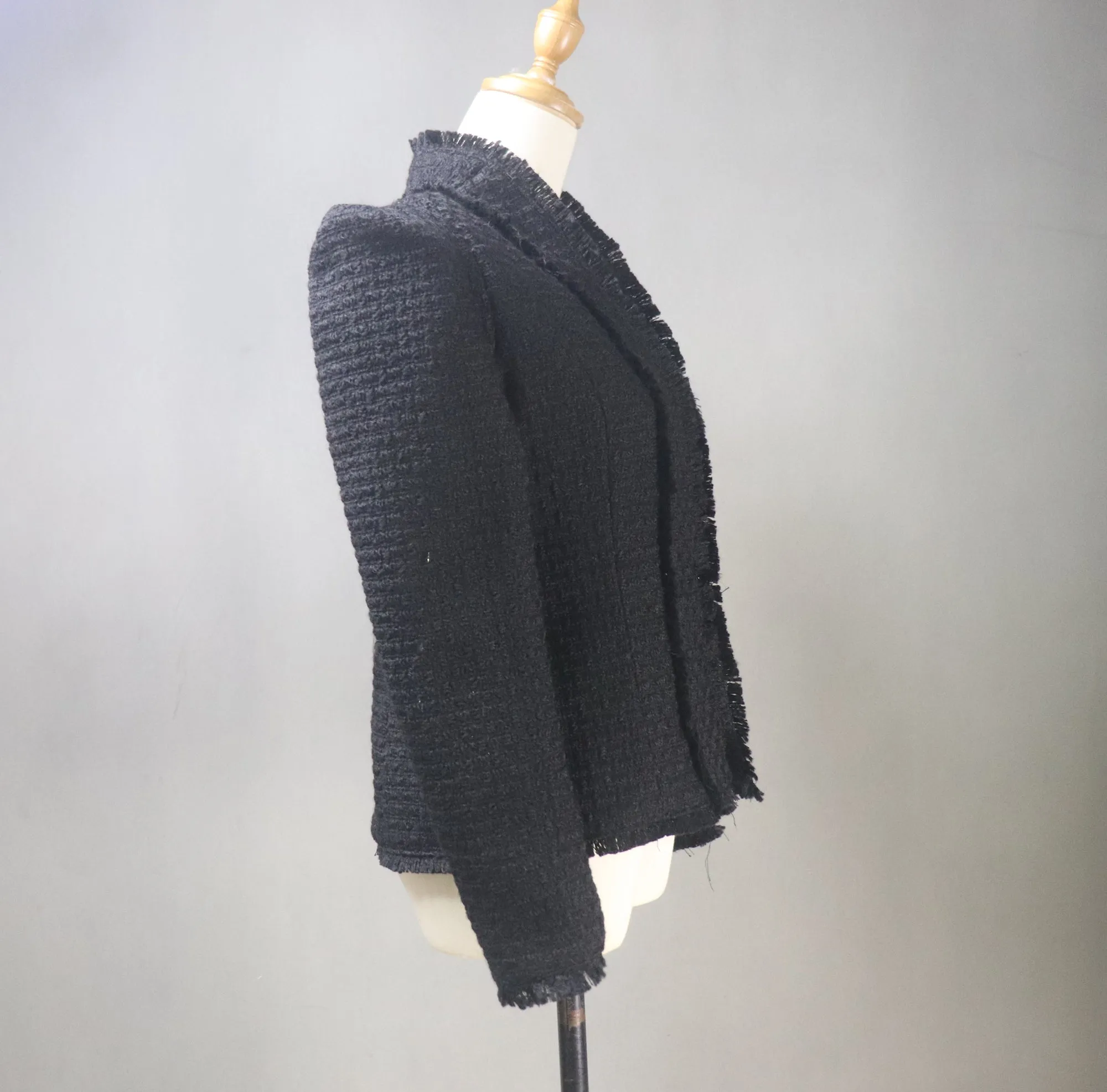 Black Tweed Jacket With High Wide Shoulder