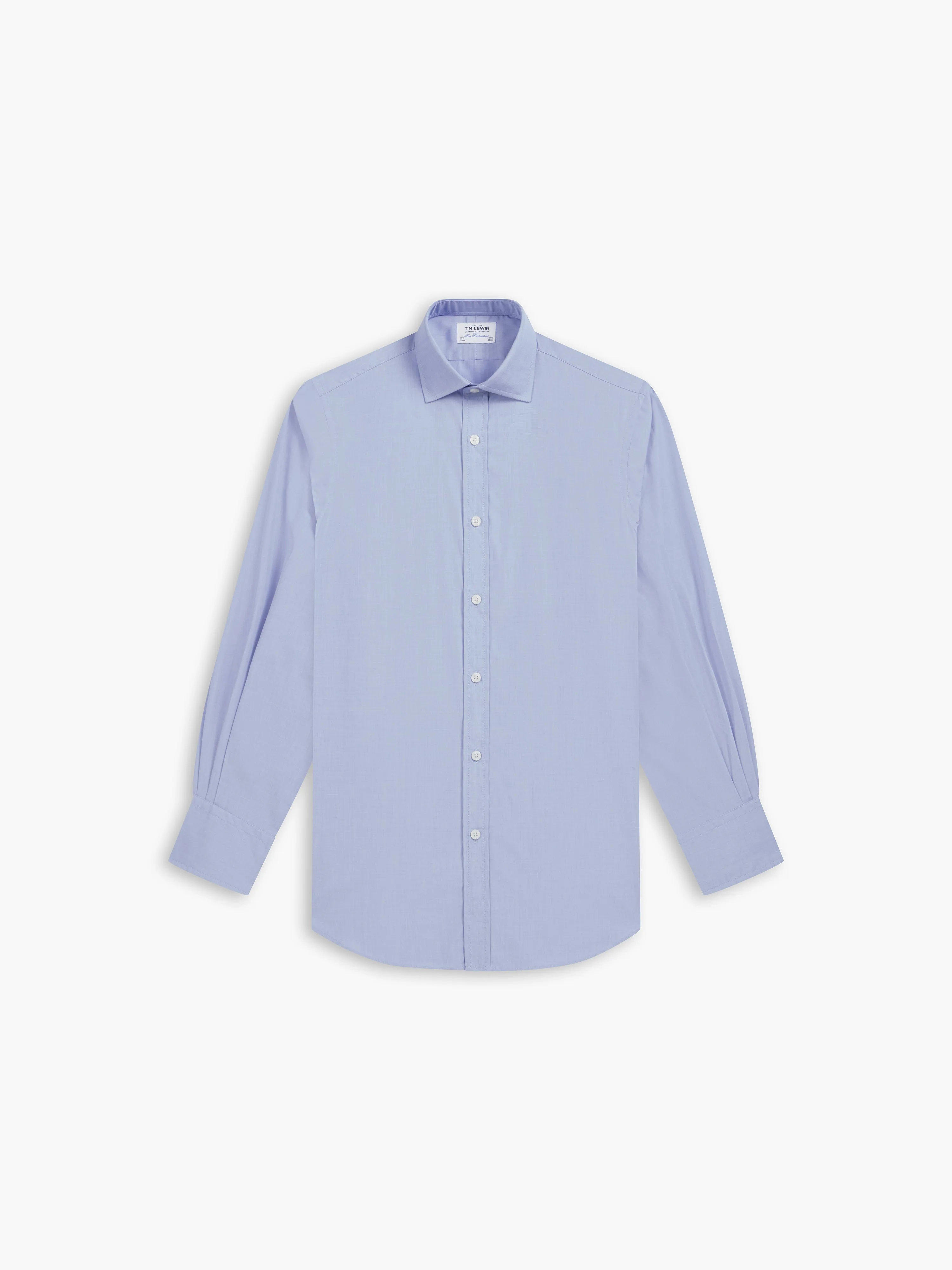 Blue End-on-End Fitted Single Cuff Classic Collar Shirt