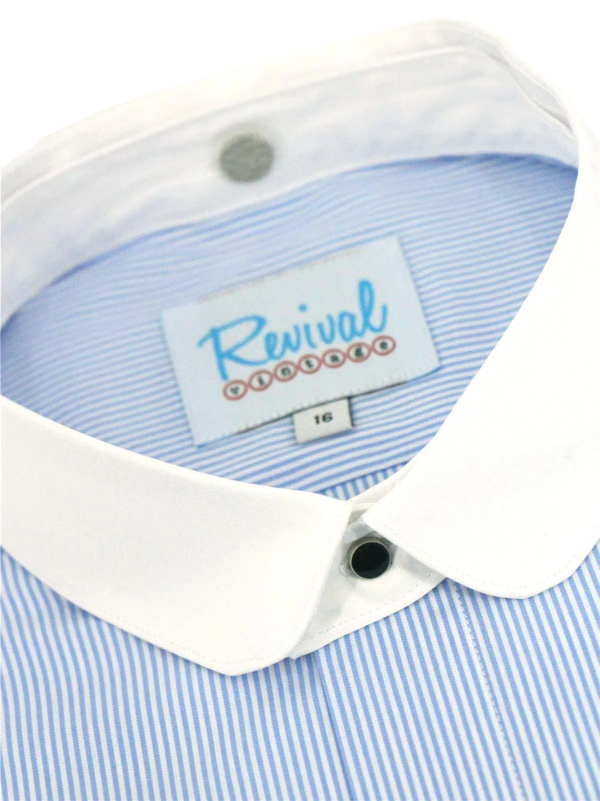 Blue Stripe Collarless Grandad Shirt with Detachable Club Collar