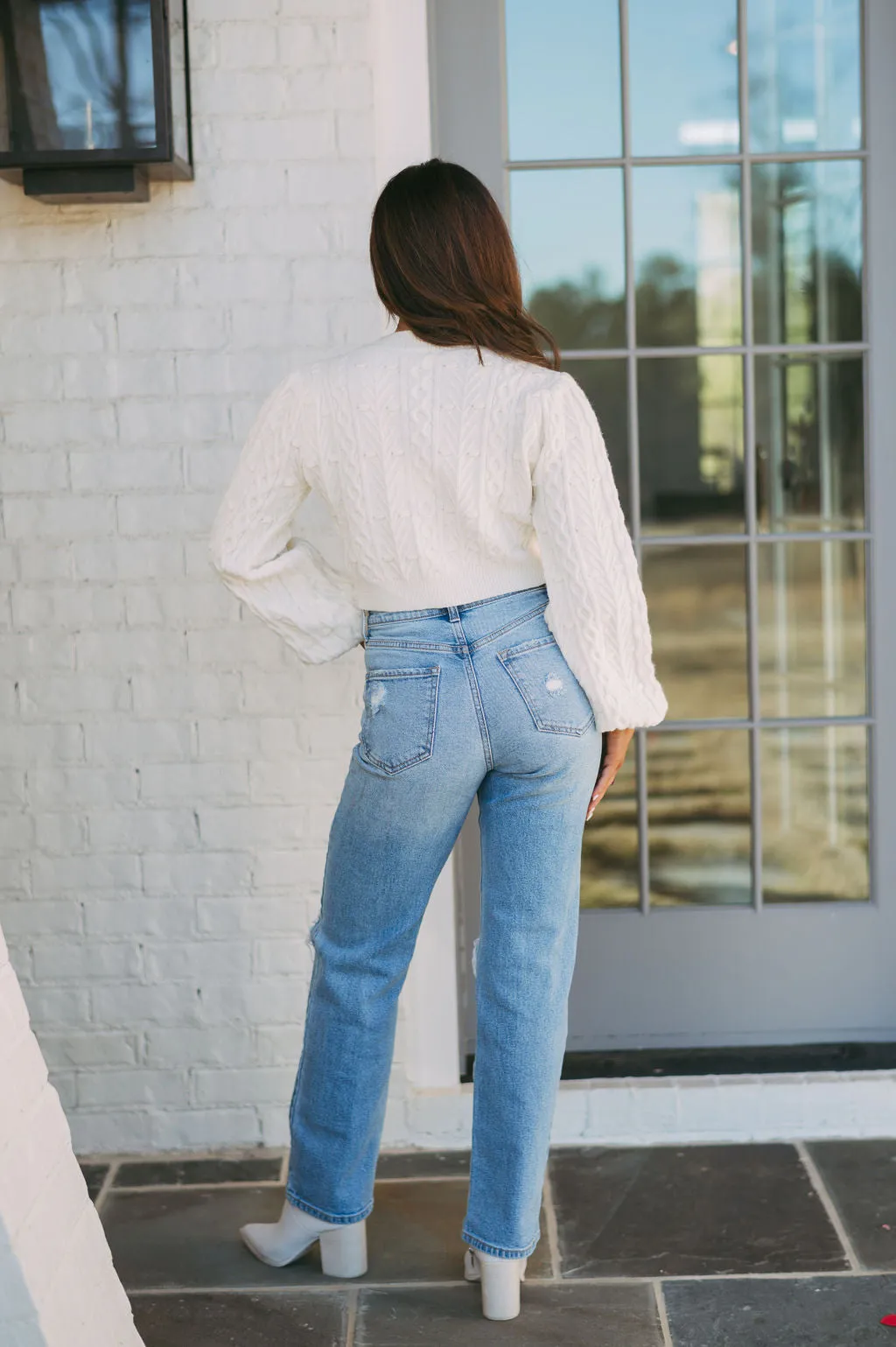 Bow Detail Sweater- Cream/Brown