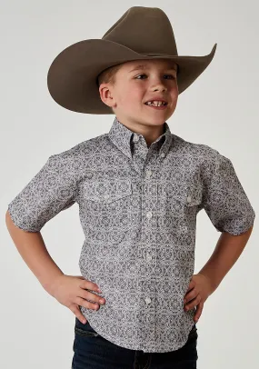 BOYS SHORT SLEEVE BUTTON SILVER MEDALLION WESTERN SHIRT