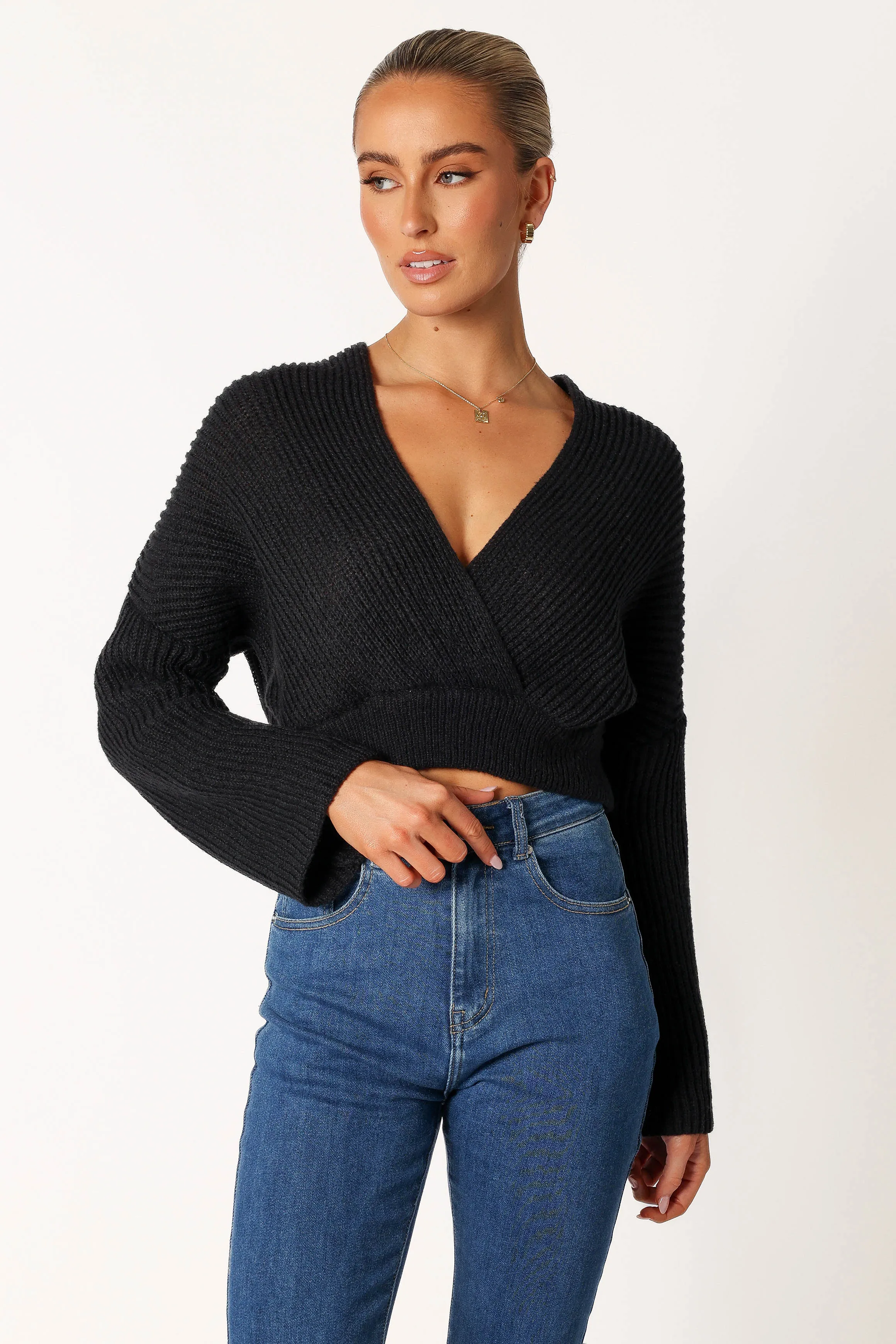 Brinley Crop Knit Sweater - Black