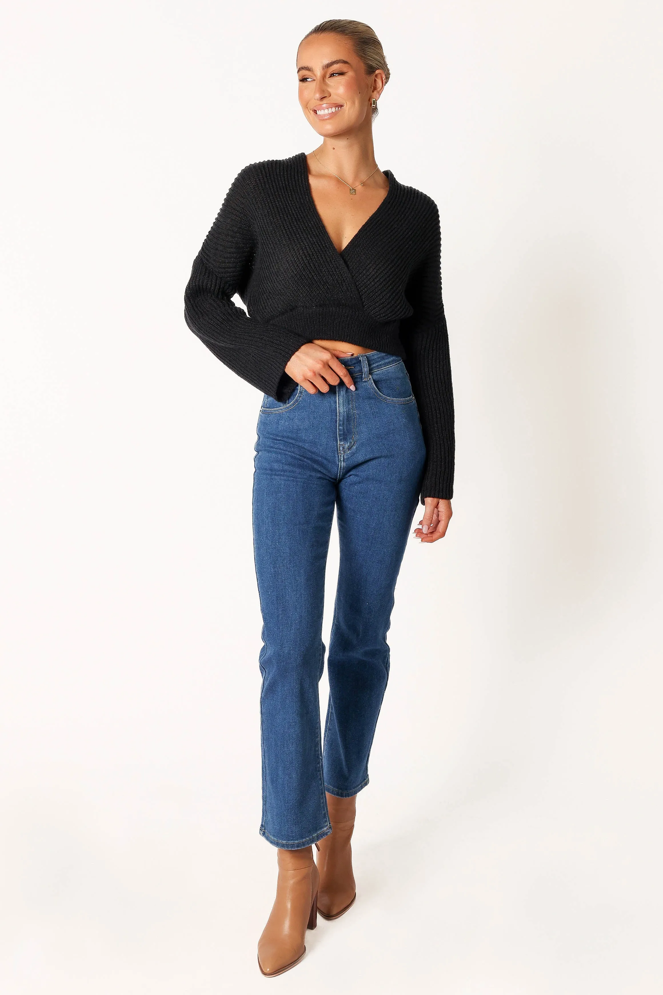 Brinley Crop Knit Sweater - Black