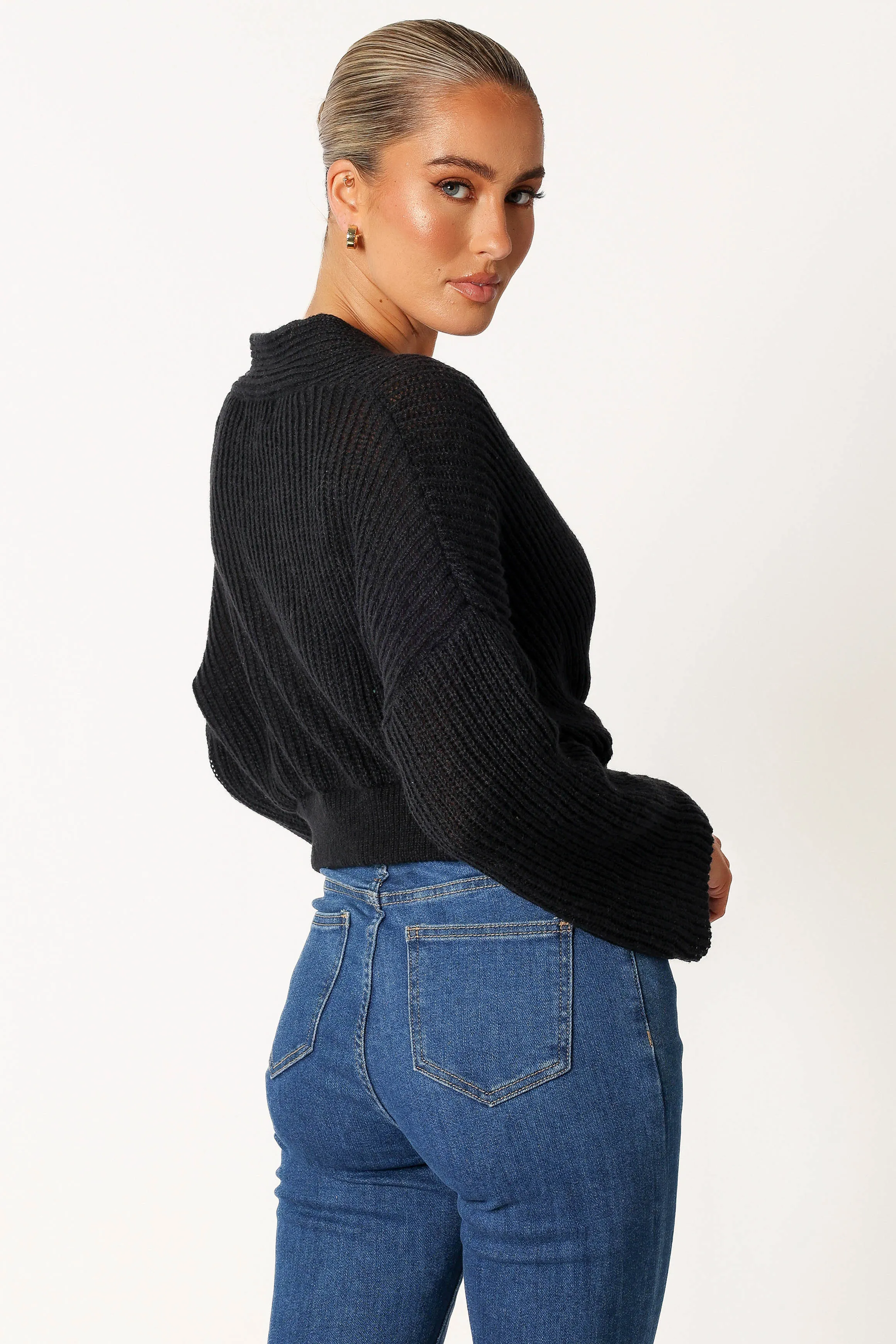 Brinley Crop Knit Sweater - Black