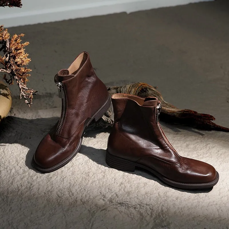 British Style Leather Chelsea Boots with Front Zip Handmade in Black/Brown